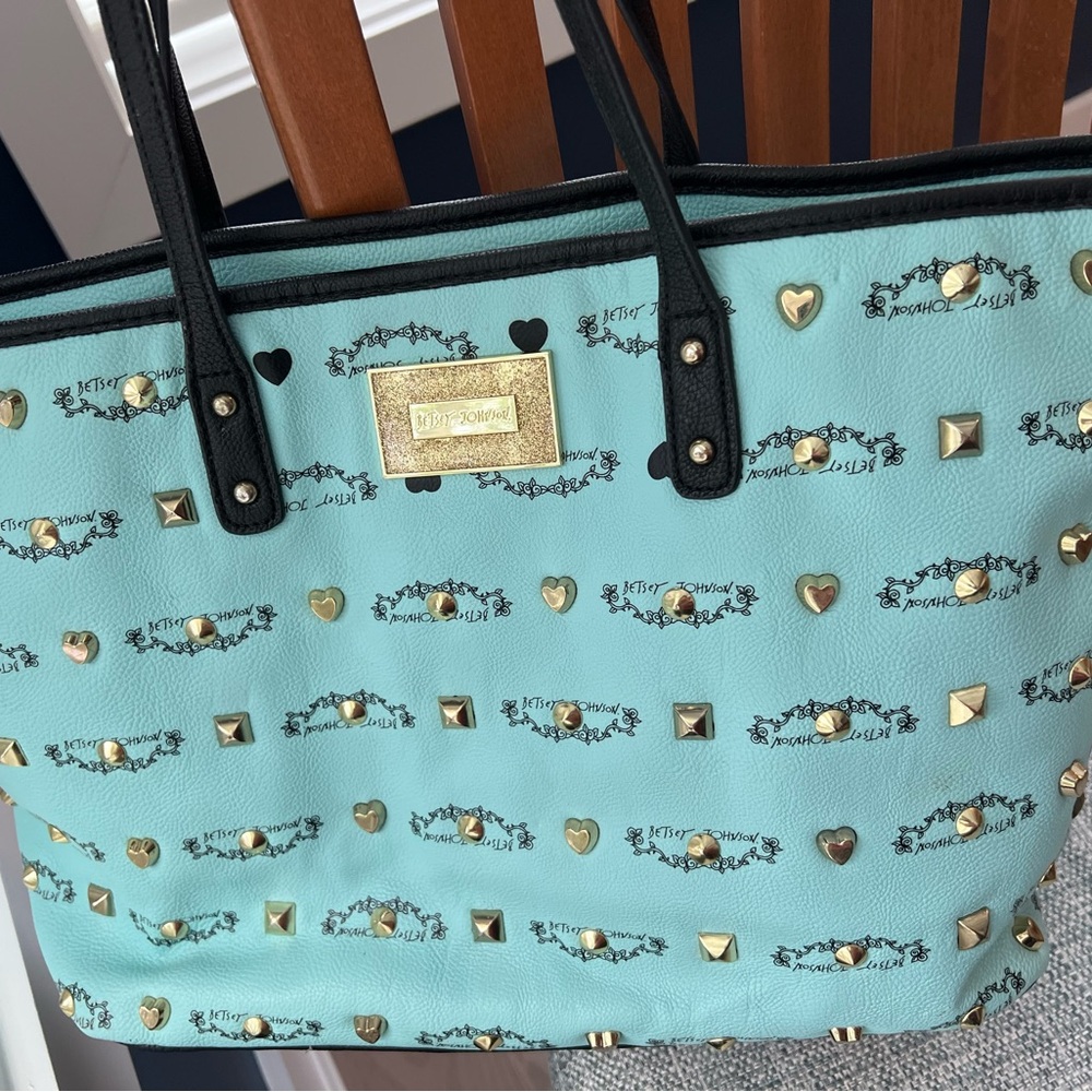 Betsey Johnson Teal Tote Bag with Gold Accents - Picture 16 of 16